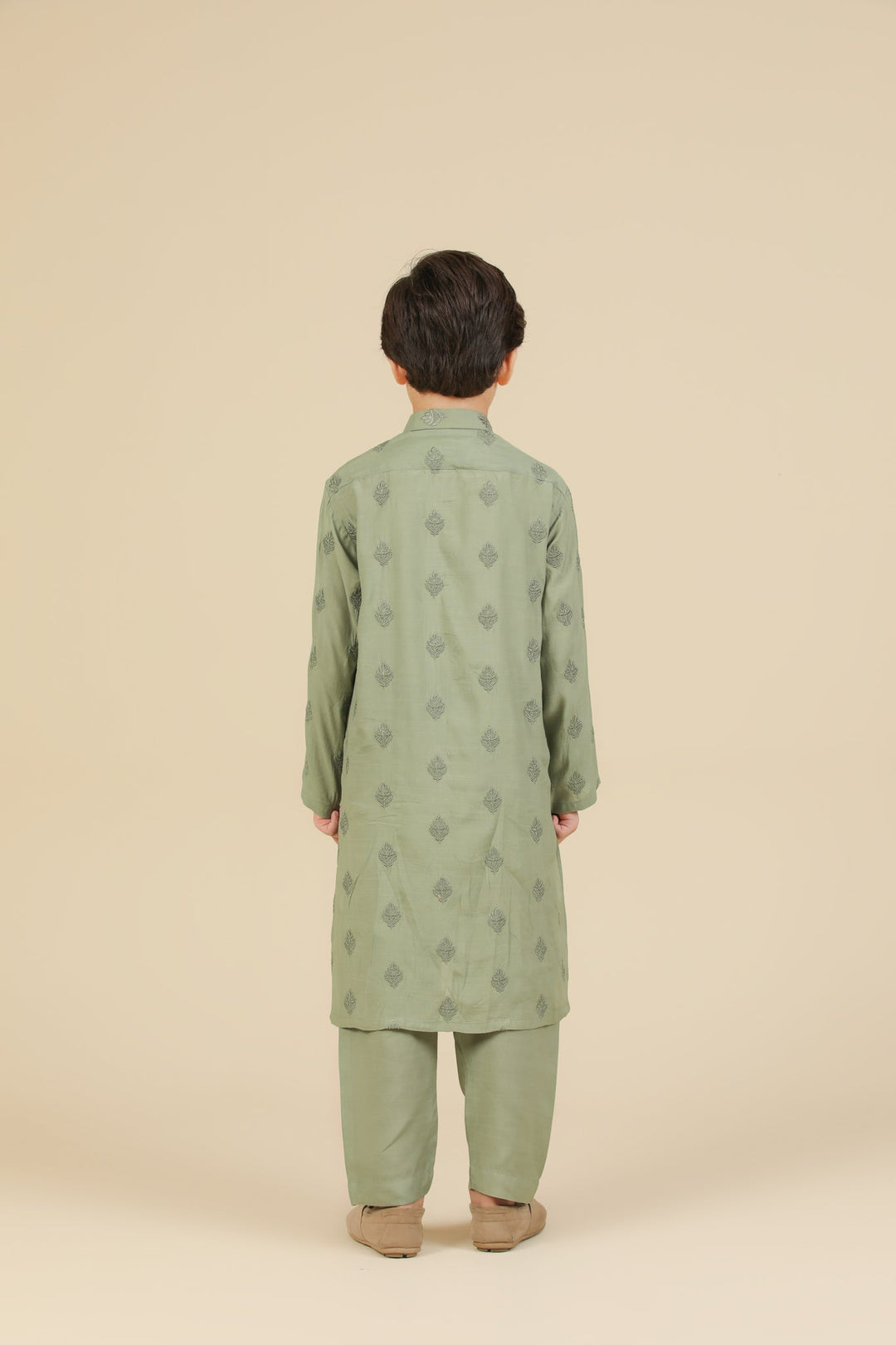 Muraqsh Ready To Wear Embroidered Silk Boys Bahaar Mint Kurta Trouser MUR-B-GRS - Summer Collection