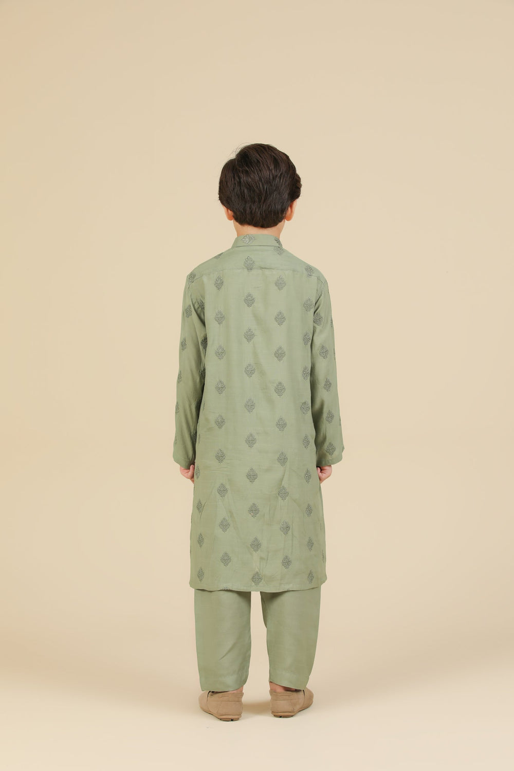 Muraqsh Ready To Wear Embroidered Silk Boys Bahaar Mint Kurta Trouser MUR-B-GRS - Summer Collection