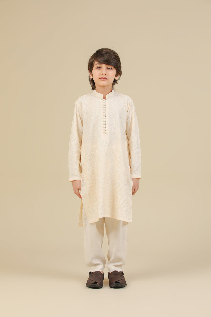 Muraqsh Ready To Wear Embroidered Bosky Boys Andaz Bosky White Kurta Trouser MUR-A-BWR - Summer Collection
