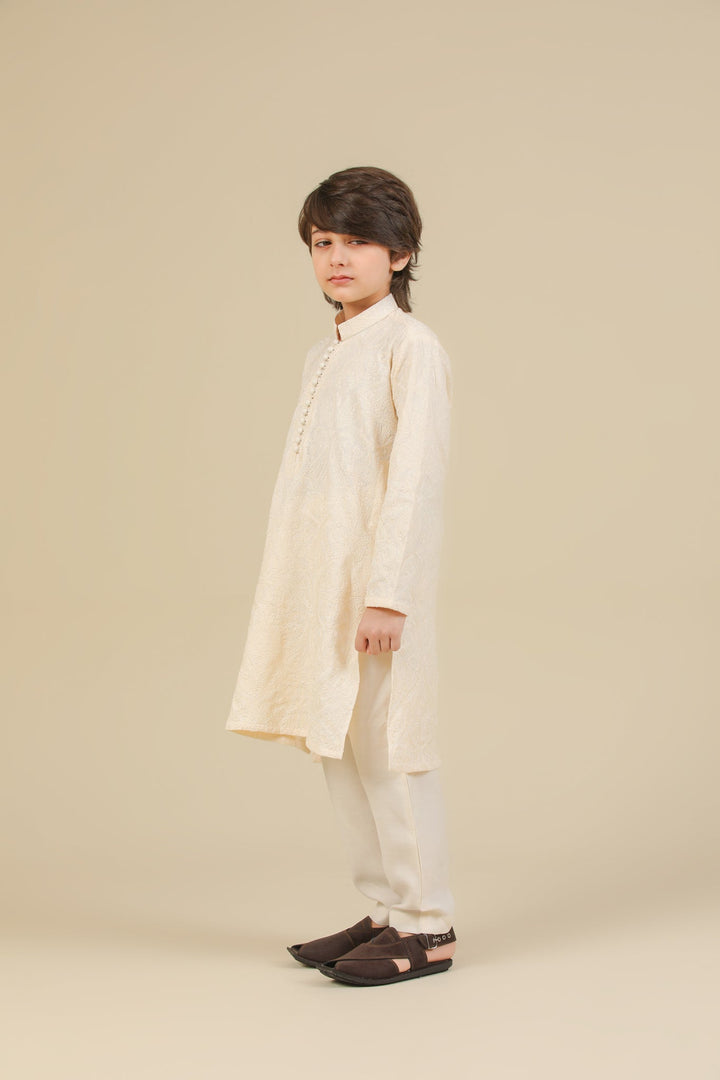 Muraqsh Ready To Wear Embroidered Bosky Boys Andaz Bosky White Kurta Trouser MUR-A-BWR - Summer Collection