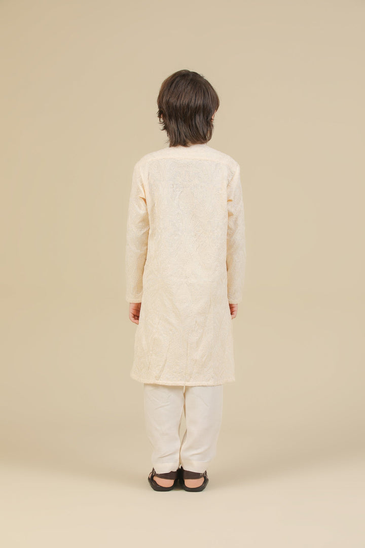 Muraqsh Ready To Wear Embroidered Bosky Boys Andaz Bosky White Kurta Trouser MUR-A-BWR - Summer Collection