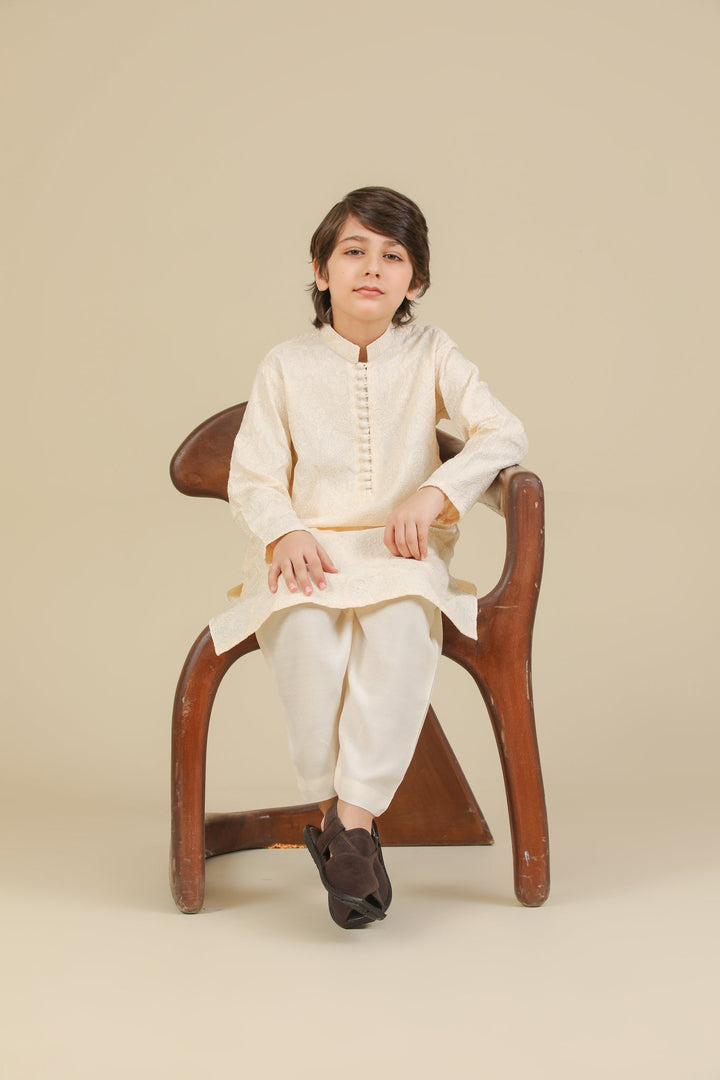 Muraqsh Ready To Wear Embroidered Bosky Boys Andaz Bosky White Kurta Trouser MUR-A-BWR - Summer Collection