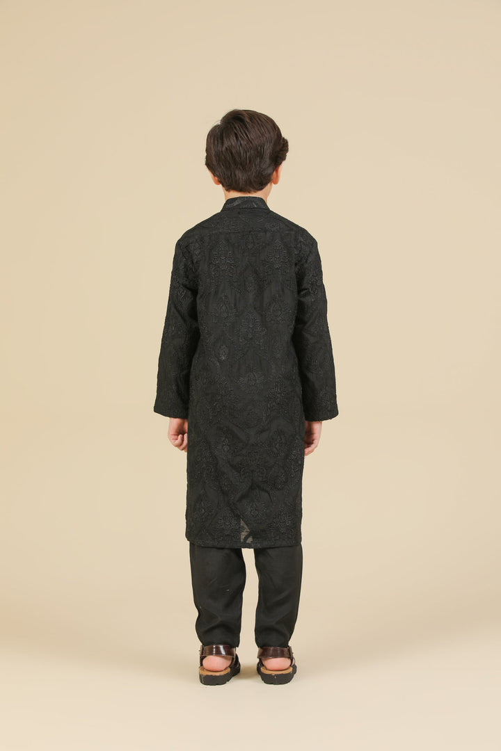Muraqsh Ready To Wear Embroidered Silk Boys Zauq Black Kurta Trouser MUR-Z-BRS - Winter Collection