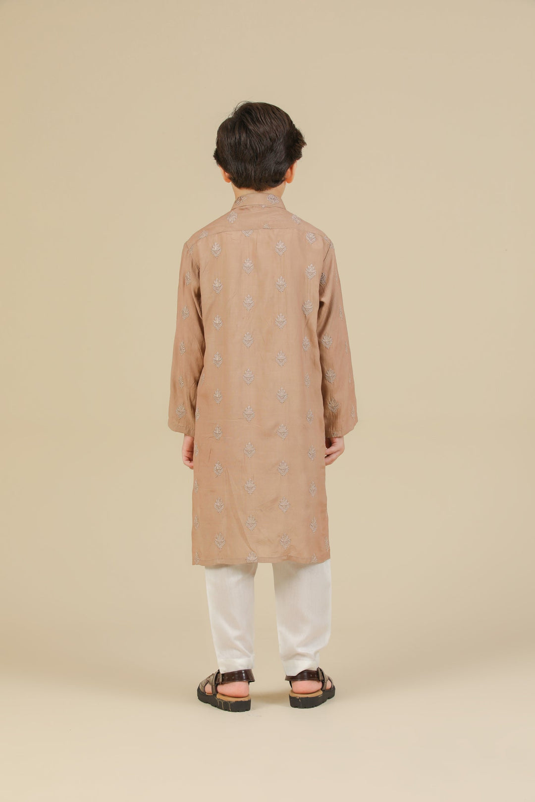 Muraqsh Ready To Wear Embroidered Silk Boys Mehrab Sandstone Kurta Trouser MURRS - Winter Collection