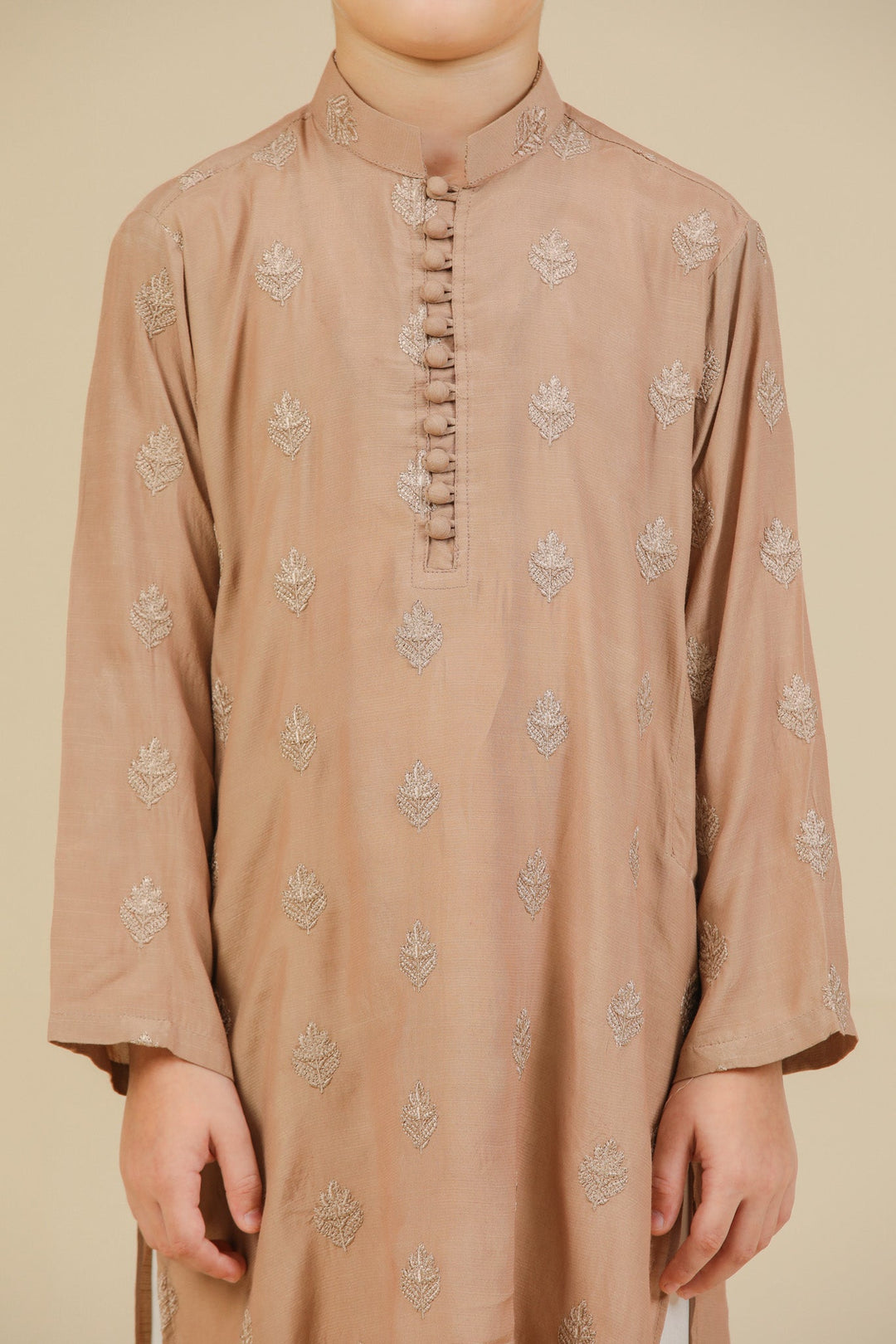 Muraqsh Ready To Wear Embroidered Silk Boys Mehrab Sandstone Kurta Trouser MURRS - Winter Collection