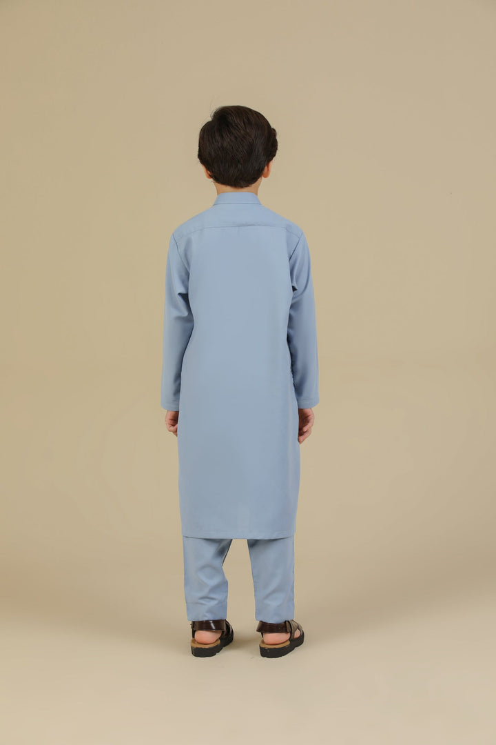 Muraqsh Ready To Wear Solids Cotton Boys Sapphire Blue Blended Kurta Trouser MUR-RBKT - Summer Collection