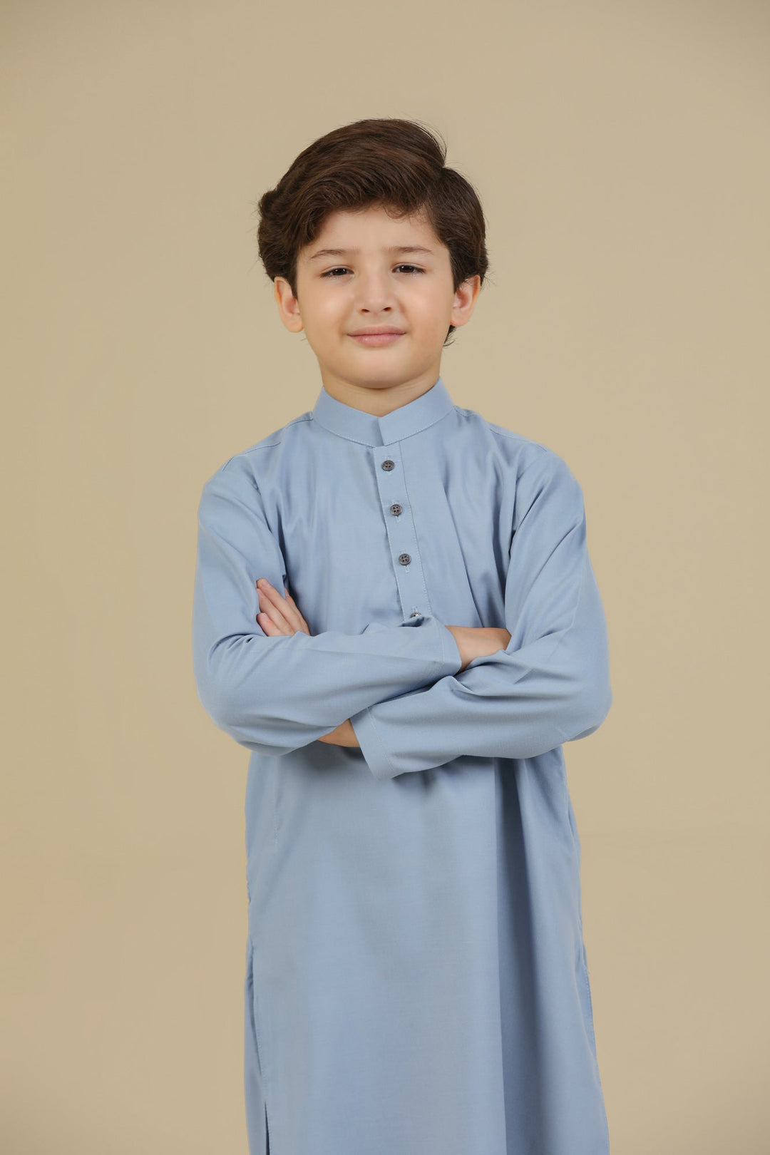 Muraqsh Ready To Wear Solids Cotton Boys Sapphire Blue Blended Kurta Trouser MUR-RBKT - Summer Collection