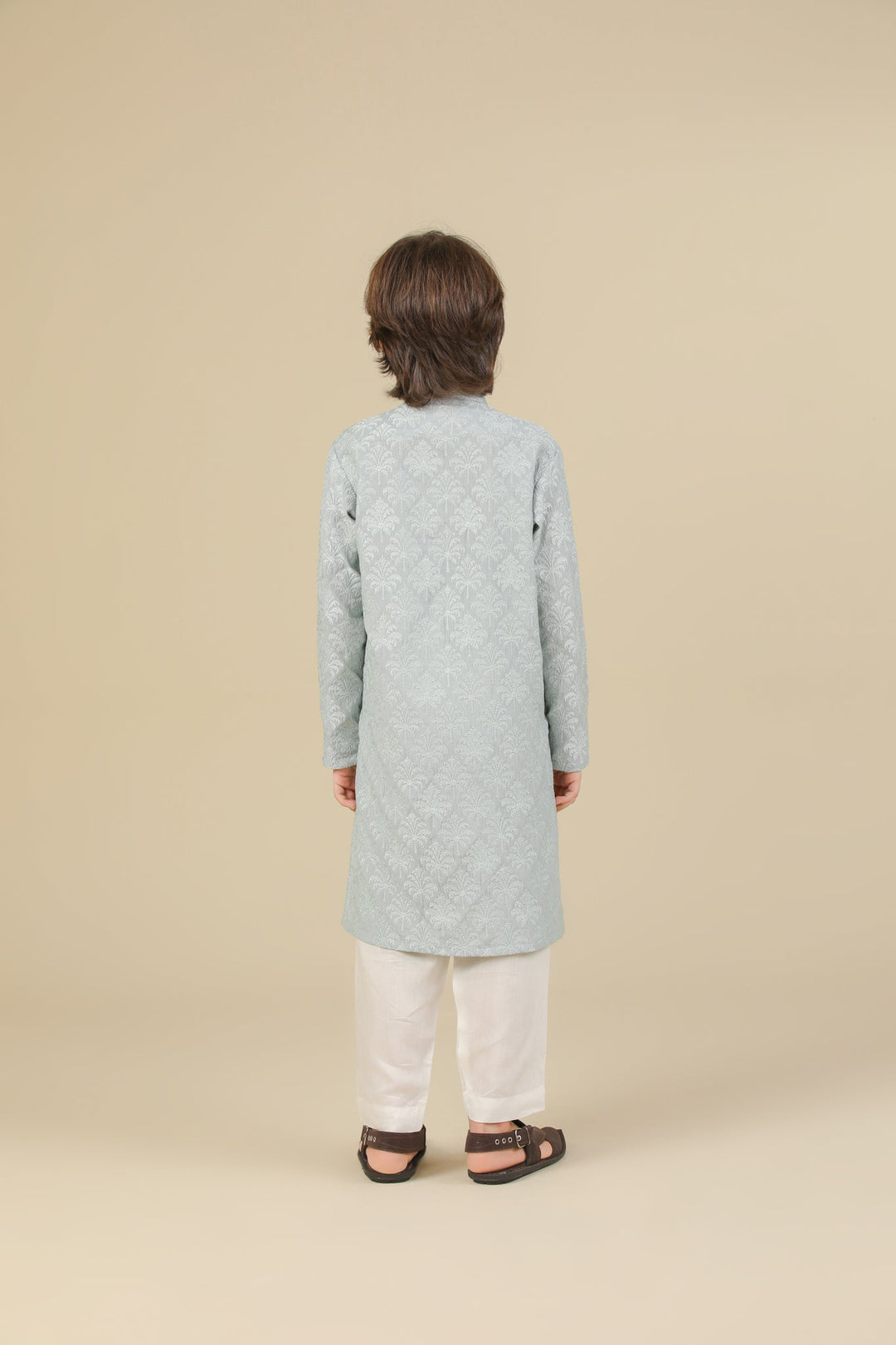 Muraqsh Ready To Wear Embroidered Silk Boys Abroo Ice Blue Kurta Trouser MUR-A-IBR - Winter Collection