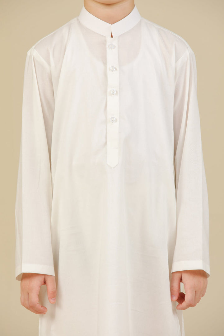 Muraqsh Ready To Wear Solids Cotton Boys Off White Kurta Trouser MUR-OWSCK - Summer Collection
