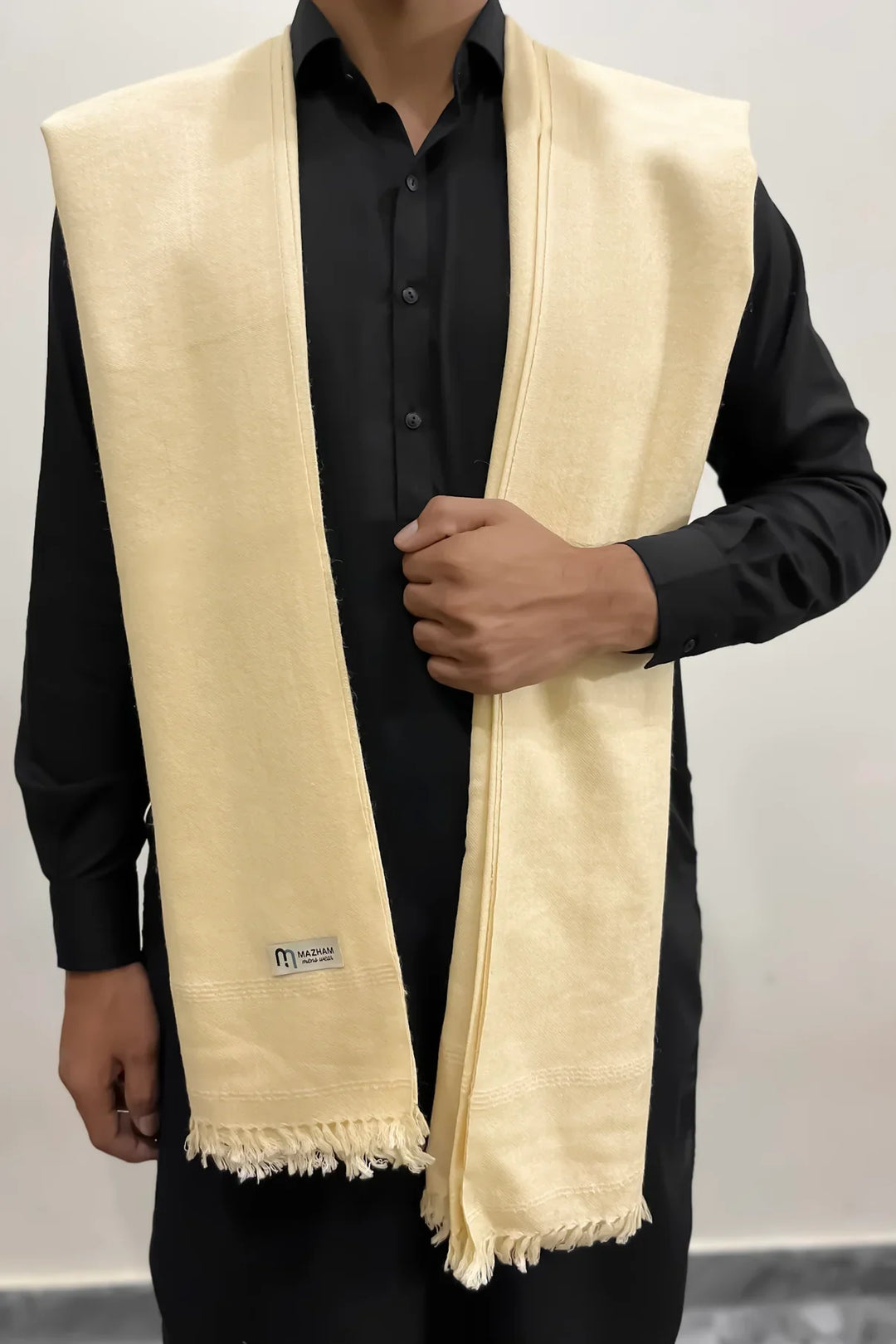 Mazham Wool Shawl Unstitched Cream Wool - Winter Collection