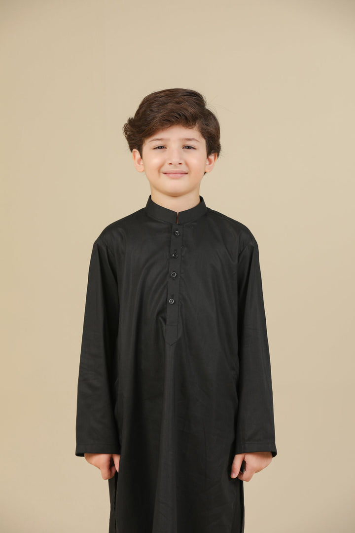 Muraqsh Ready To Wear Solids Cotton Boys Black Kurta Trouser MUR-BSCKT - Summer Collection