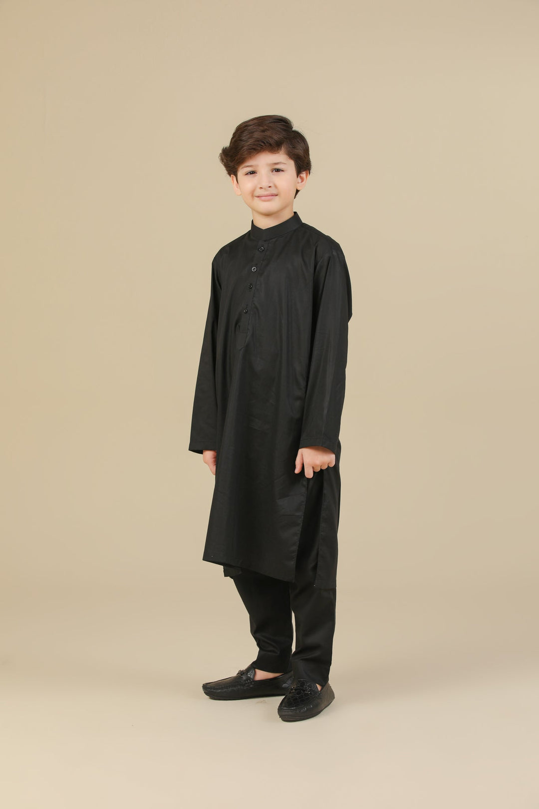Muraqsh Ready To Wear Solids Cotton Boys Black Kurta Trouser MUR-BSCKT - Summer Collection