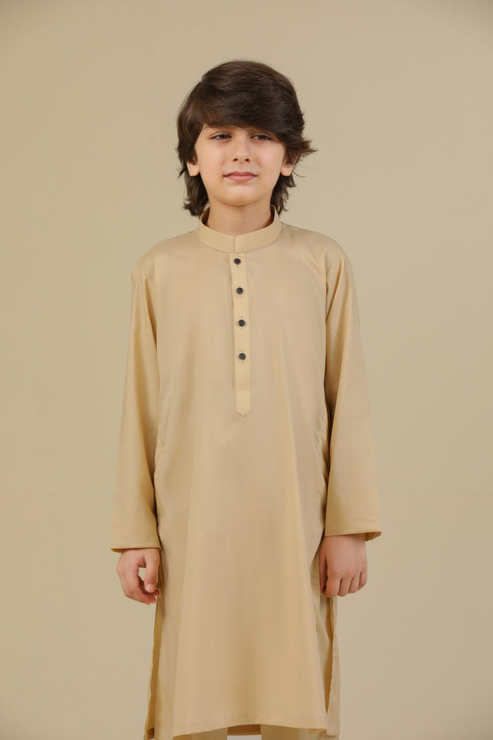 Muraqsh Ready To Wear Solids Cotton Boys Ivory Kurta Trouser MUR-ICKT - Summer Collection