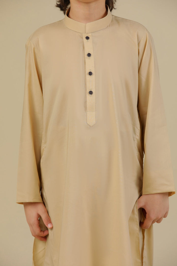Muraqsh Ready To Wear Solids Cotton Boys Ivory Kurta Trouser MUR-ICKT - Summer Collection
