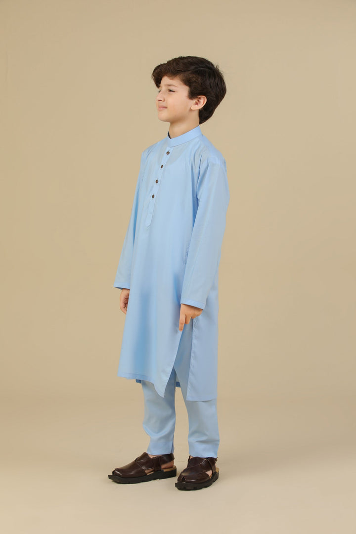Muraqsh Ready To Wear Solids Cotton Boys Sky Blue Kurta Trouser MURBCKT - Summer Collection