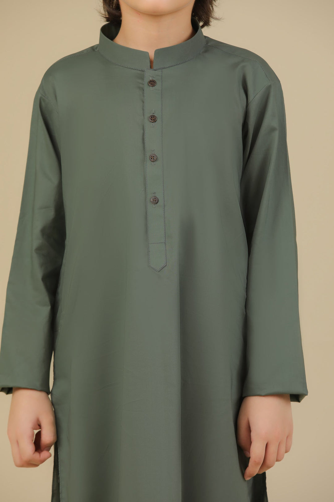 Muraqsh Ready To Wear Solids Cotton Boys Army Green Kurta Trouser MUR-GSCKTY - Summer Collection