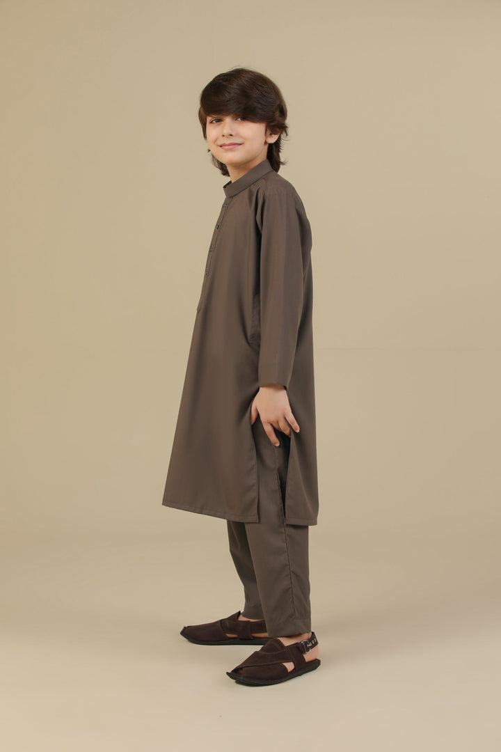 Muraqsh Ready To Wear Solids Cotton Boys Light Brown Blended Kurta Trouser MURBKT - Summer Collection