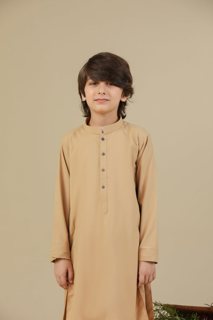 Muraqsh Ready To Wear Solids Cotton Boys Camel Blended Kurta Trouser MUR-CKT-K - Summer Collection