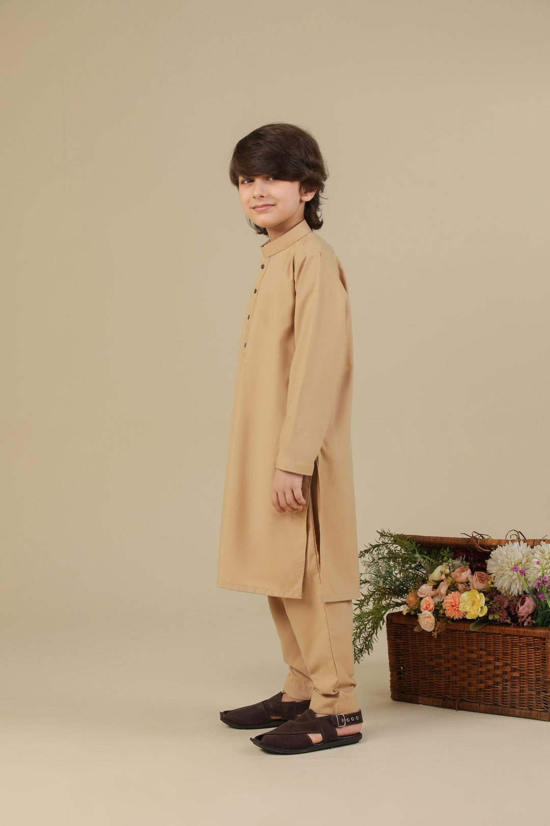 Muraqsh Ready To Wear Solids Cotton Boys Camel Blended Kurta Trouser MUR-CKT-K - Summer Collection