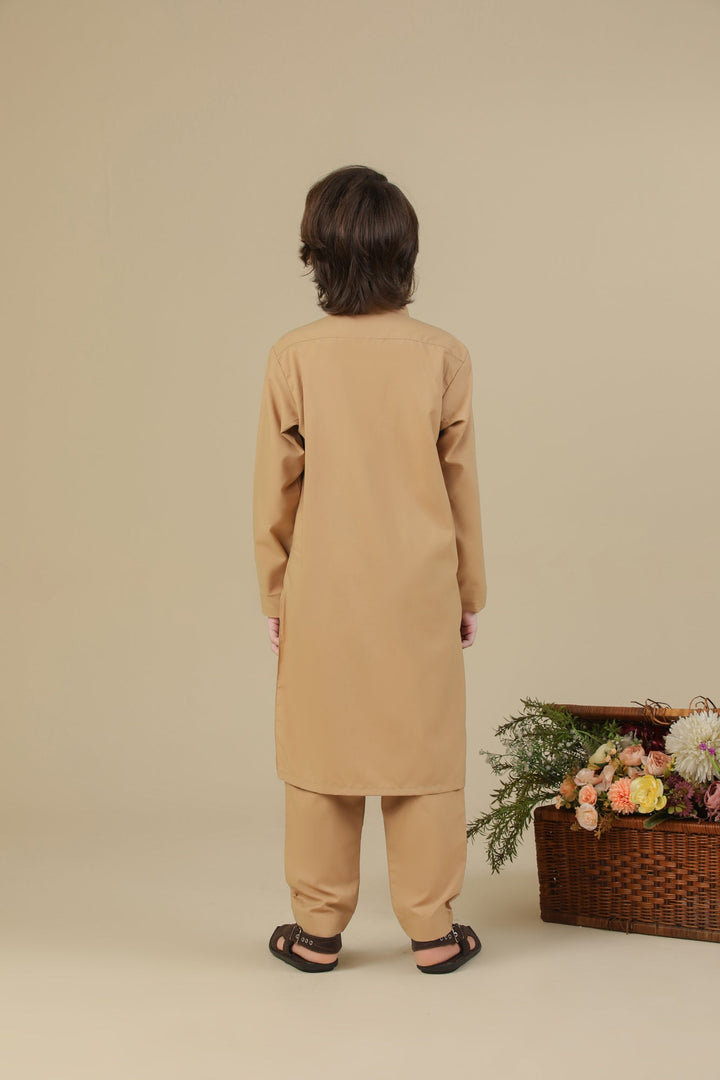 Muraqsh Ready To Wear Solids Cotton Boys Camel Blended Kurta Trouser MUR-CKT-K - Summer Collection