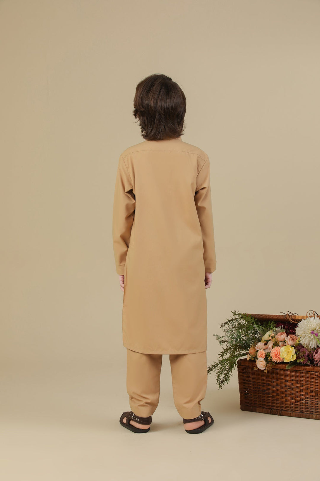 Muraqsh Ready To Wear Solids Cotton Boys Camel Blended Kurta Trouser MUR-CKT-K - Summer Collection