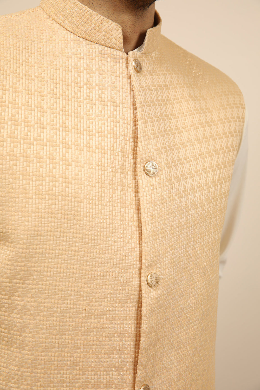 Muraqsh Ready To Wear Solids Waffle Men Skin Textured Jamawar Waistcoat MURWTJW - Summer Collection