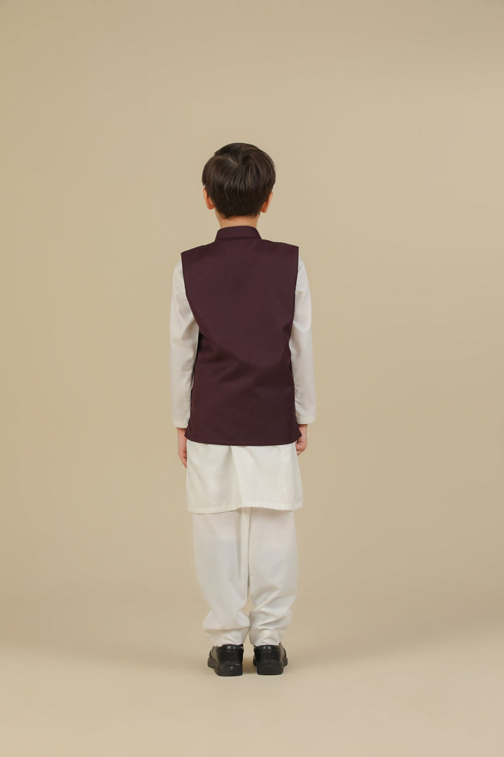 Muraqsh Ready To Wear Solids Cotton Boys Beige Suiting Waistcoat Straight Cut Buttoned MUR-BSW - Summer Collection