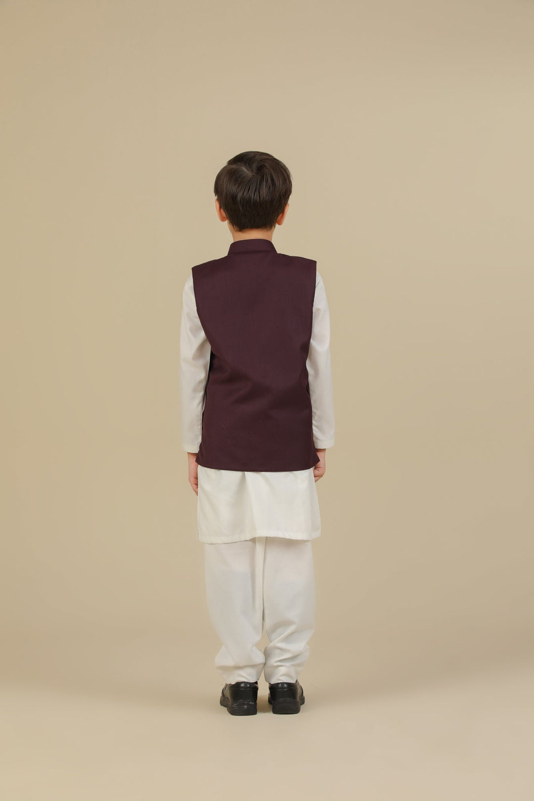Muraqsh Ready To Wear Solids Cotton Boys Beige Suiting Waistcoat Straight Cut Buttoned MUR-BSW - Summer Collection
