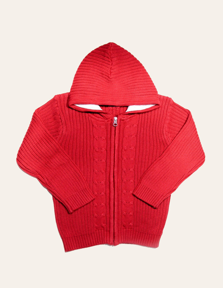 Ixample Pret Solid Cotton 1 Piece Red Cable Zipper Hoody