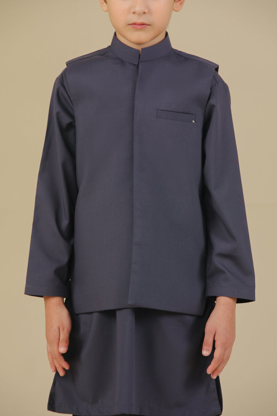 Muraqsh Ready To Wear Solids Cotton Boys Deep Burgundy Kurta Trouser with Blended Waistcoat MUR-PKTWB - Summer Collection