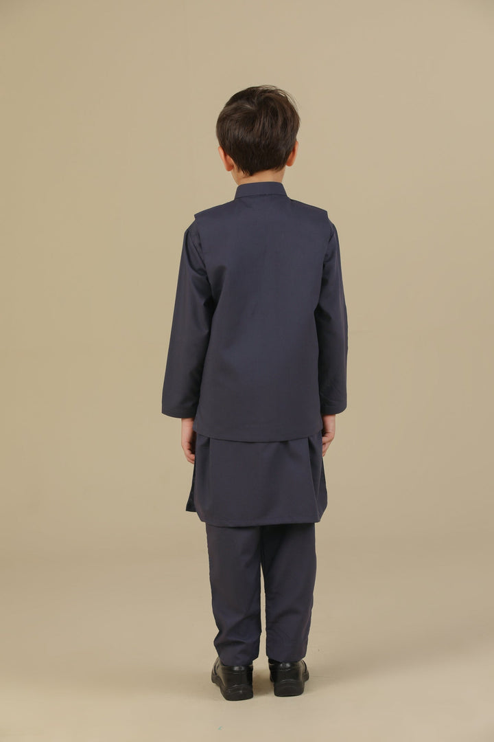 Muraqsh Ready To Wear Solids Cotton Boys Deep Burgundy Kurta Trouser with Blended Waistcoat MUR-PKTWB - Summer Collection