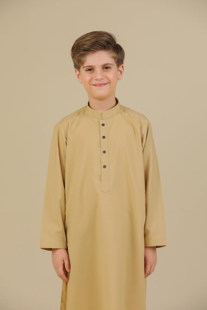 Muraqsh Ready To Wear Solids Cotton Boys Ivory Blended Kurta Trouser MUR-IKT-K - Summer Collection