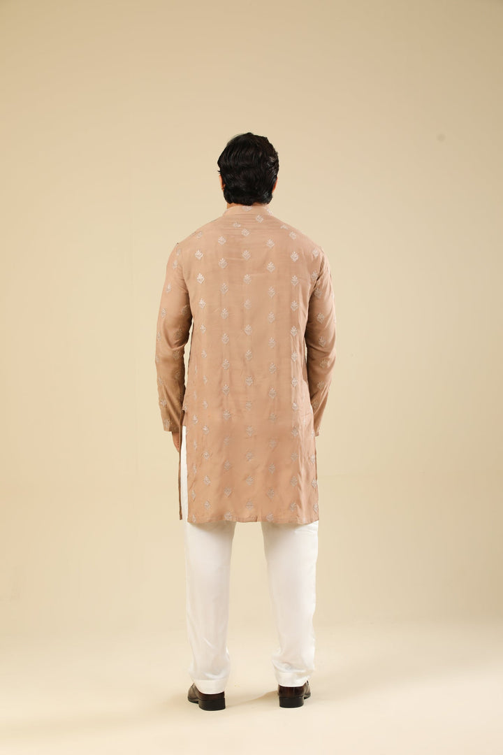 Muraqsh Ready To Wear Embroidered Silk Men Mehrab Sandstone Kurta Trouser MURRS - Winter Collection