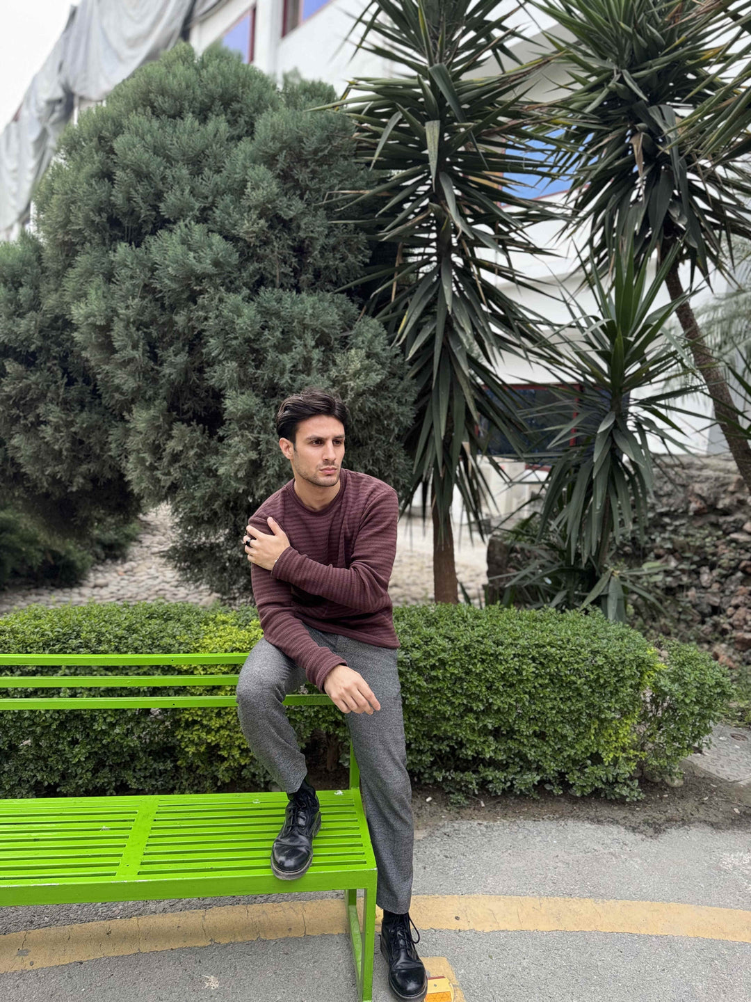 Muraqsh Ready To Wear Solids Cotton Men Waffle Burgundy Striped Sweat Shirt ABD-WBSSS - Summer Collection