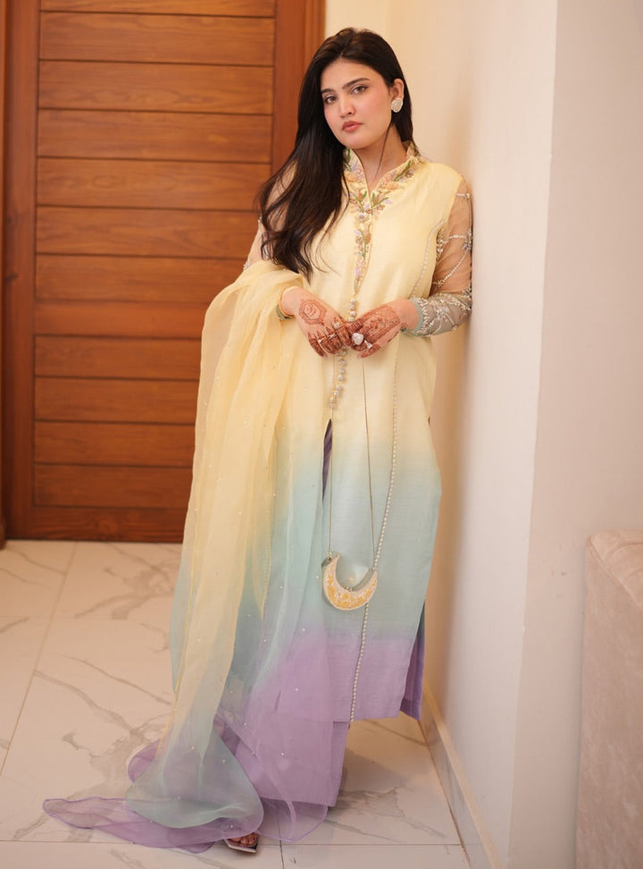 Irtiqa by Anayra Amal RTW Hand work Korean Silk 3 Piece Suit Celeste Haze Festive Collection
