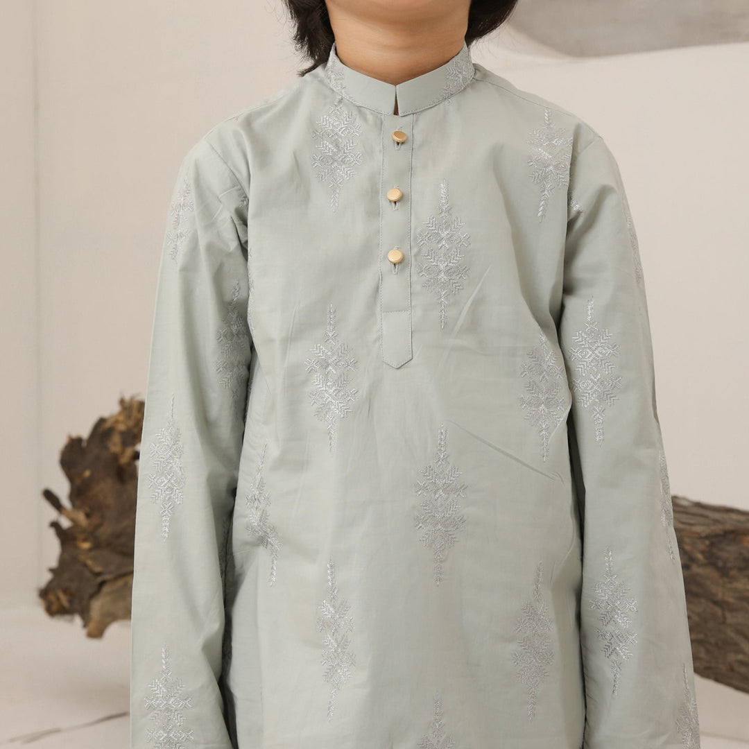 Muraqsh Ready To Wear   Boys Light Mint Cotton Embroidered Kurta Trouser MURMECK - Summer Collection