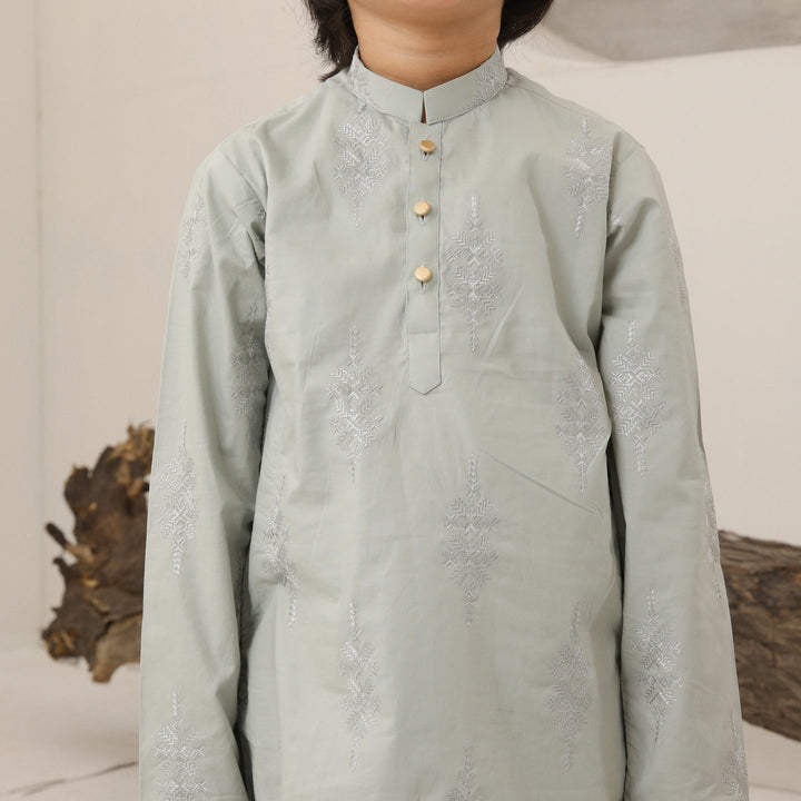 Muraqsh Ready To Wear   Boys Light Mint Cotton Embroidered Kurta Trouser MURMECK - Summer Collection