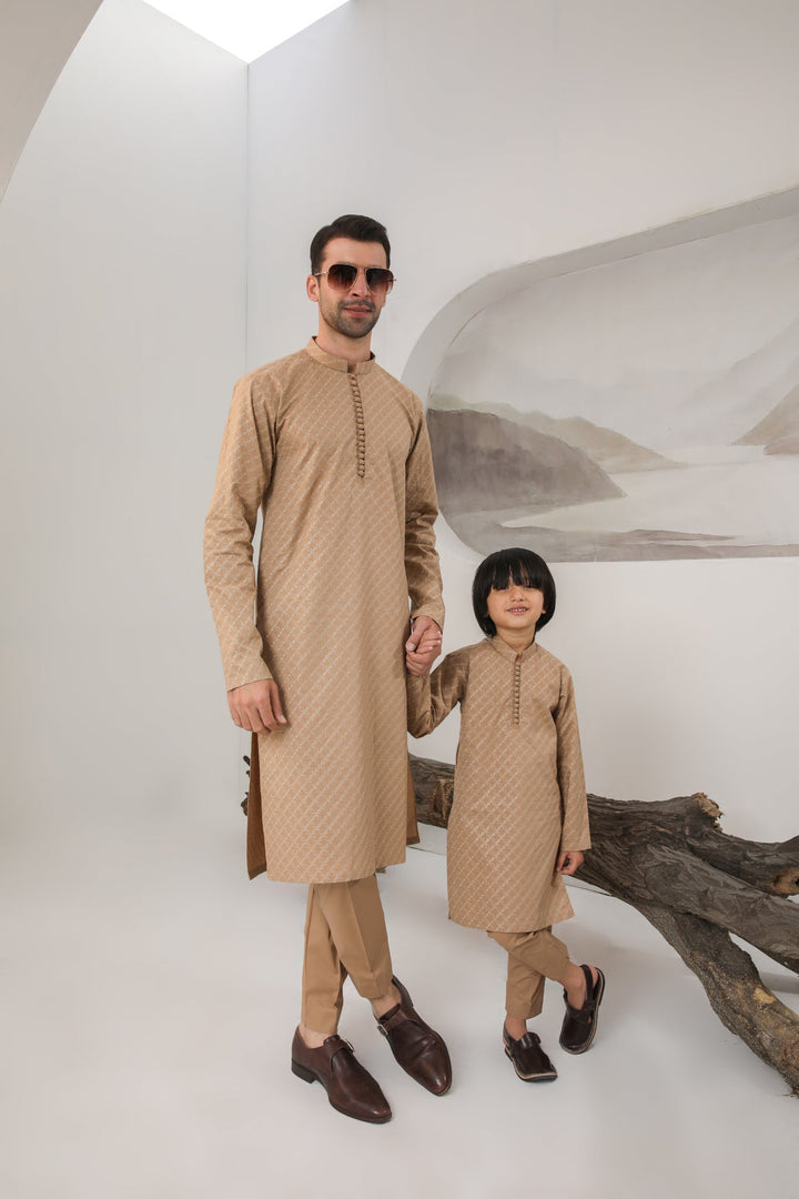 Muraqsh Ready To Wear   Boys Camel Cotton Embroidered Kurta Trouser MUR-CECKT - Summer Collection