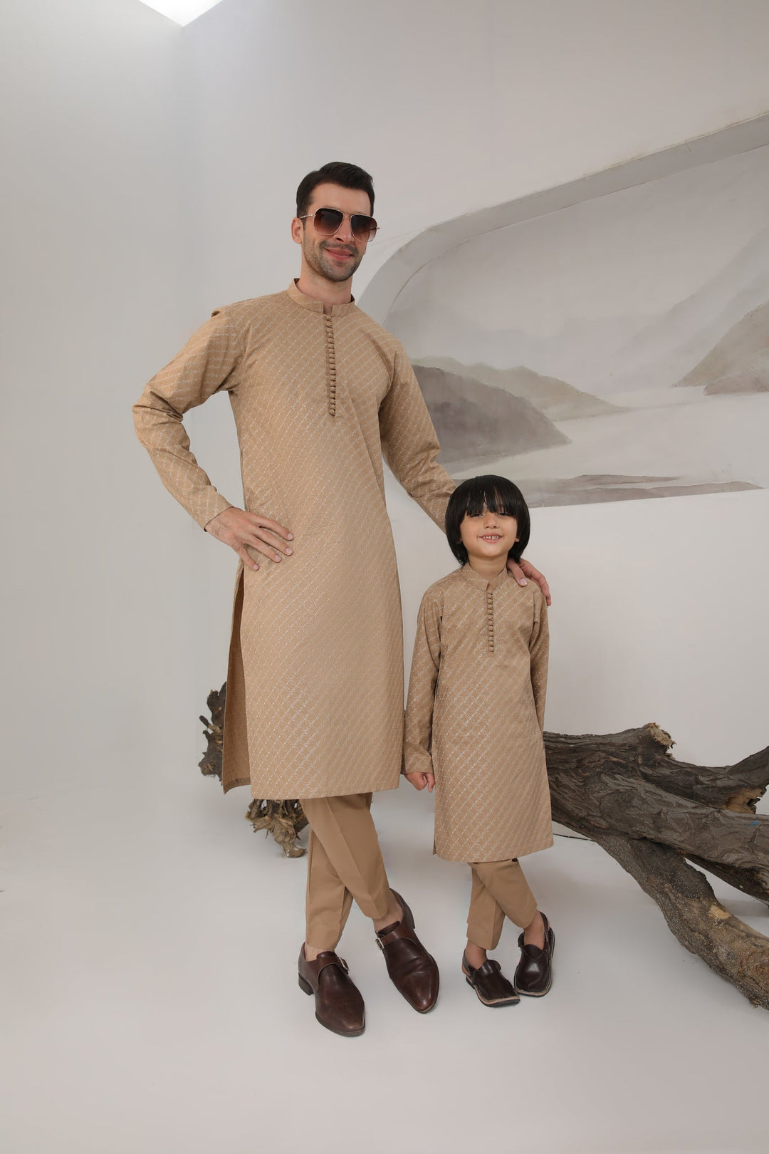 Muraqsh Ready To Wear   Men Camel Cotton Embroidered Kurta Trouser MUR-CECKT - Summer Collection
