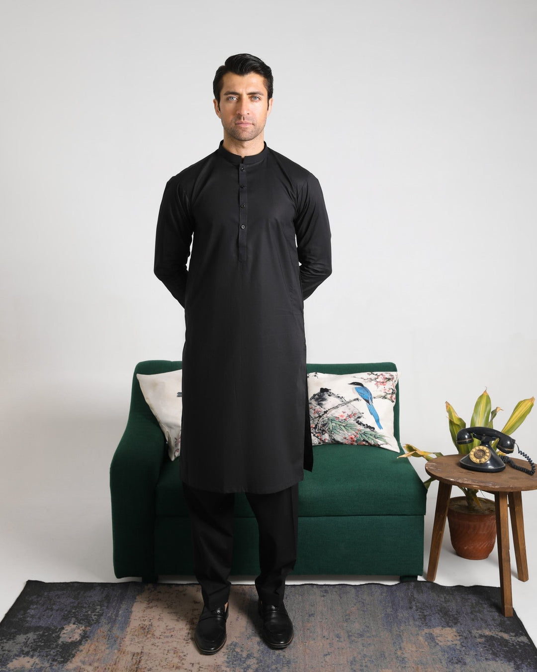 Muraqsh Ready To Wear Solids  Men Black Soft Cotton Kurta Shalwar MUR-BCKS - Summer Collection