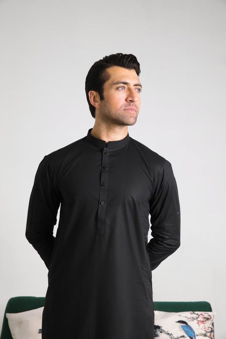 Muraqsh Ready To Wear Solids  Men Black Soft Cotton Kurta Shalwar MUR-BCKS - Summer Collection