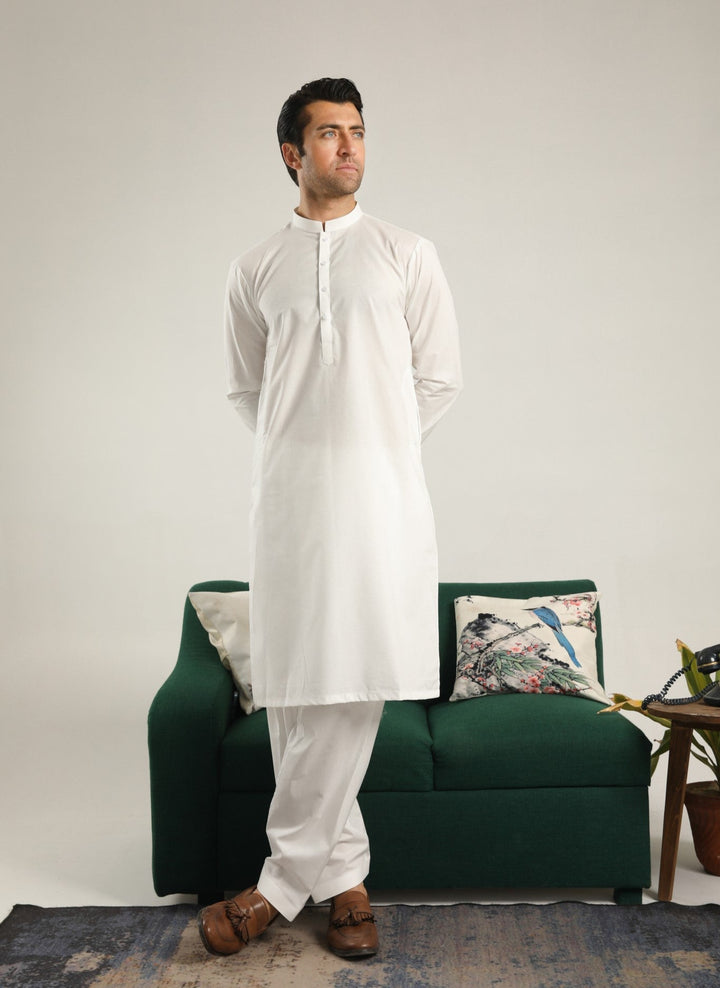 Muraqsh Ready To Wear Solids  Men Off White Soft Cotton Kurta Shalwar MUR-OWCKS - Summer Collection