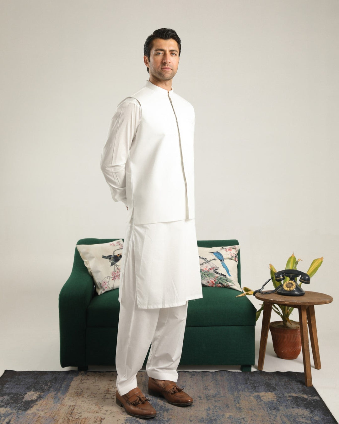 Muraqsh Ready To Wear Solids  Men Off White Soft Cotton Waistcoat MUR-OWSCW - Summer Collection