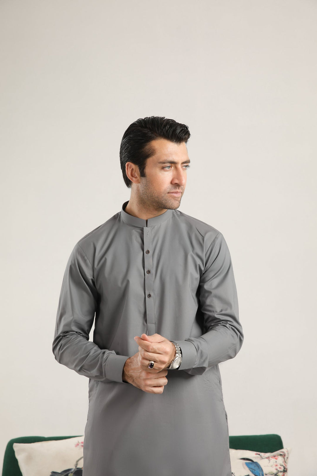 Muraqsh Ready To Wear Solids  Men Light Grey Soft Cotton Kurta Trouser MURGCKT - Summer Collection