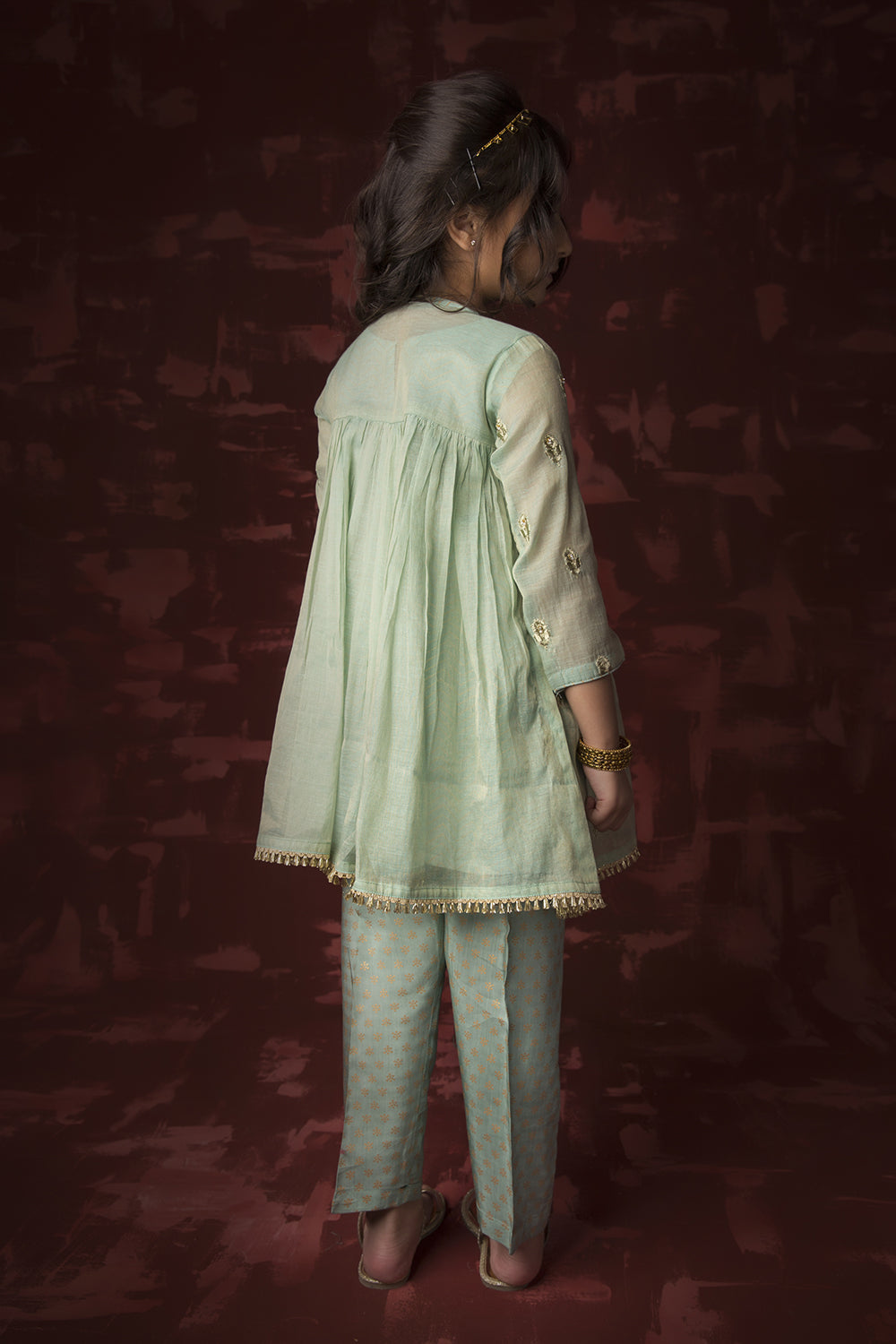 Senorita Kids RTW Kids formal clothes Green and Gold Formal 3 Piece Suit Banarsi Masuri KDD-03158 - Summer Collection