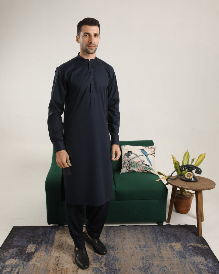 Muraqsh Ready To Wear Solids  Men Dark Navy Blue Soft Cotton Kurta Shalwar MUR-DNBCK - Summer Collection