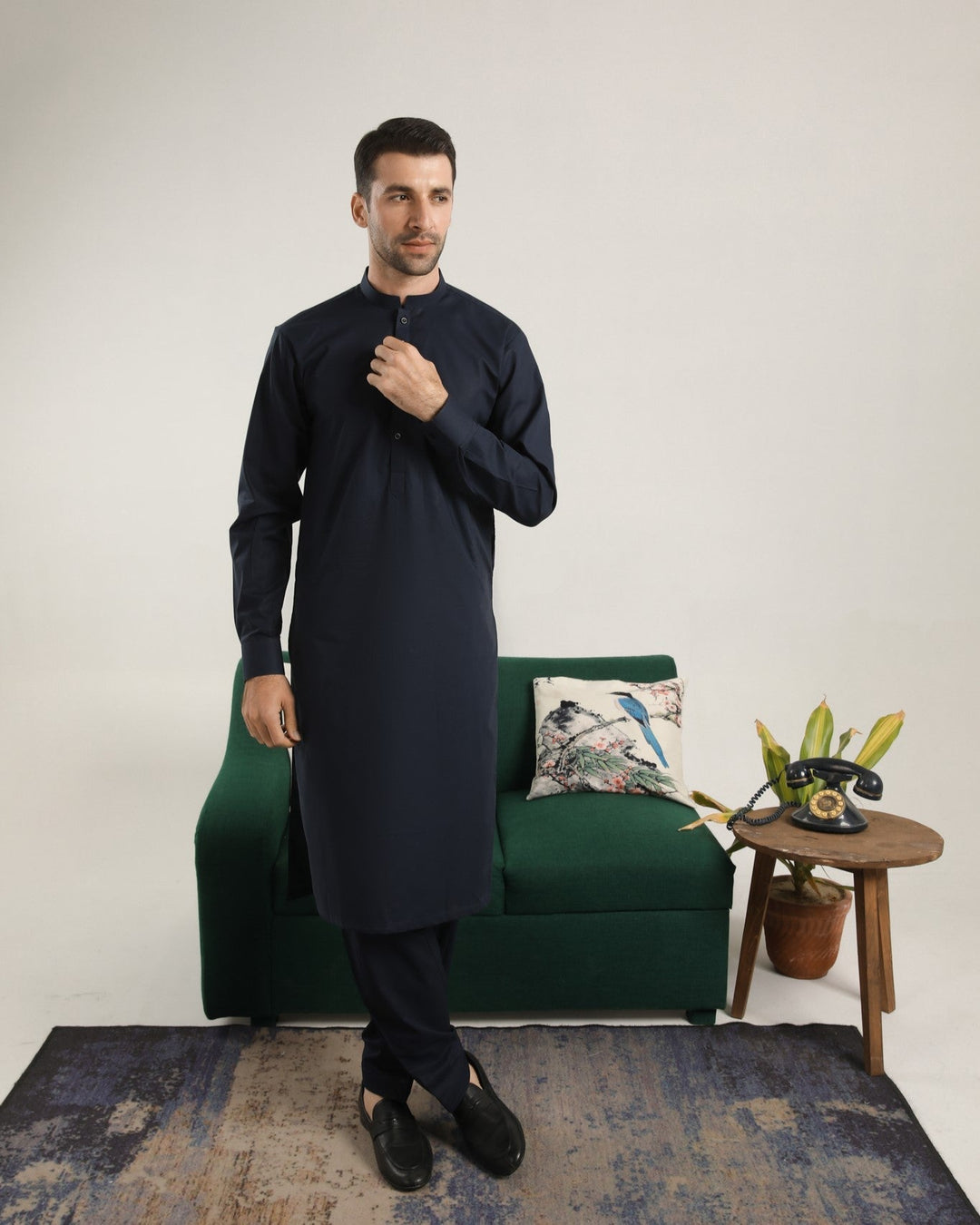 Muraqsh Ready To Wear Solids  Men Dark Navy Blue Soft Cotton Kurta Shalwar MUR-DNBCK - Summer Collection