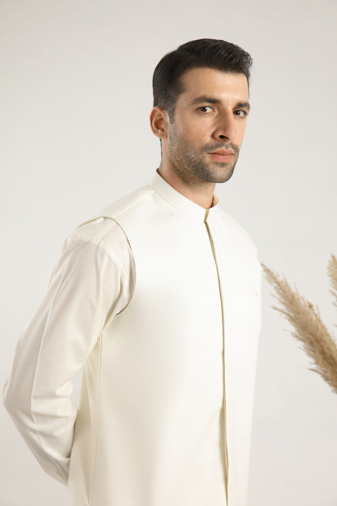 Muraqsh Ready To Wear Solids  Men Bosky White Soft Cotton Waistcoat MUR-BWSCW - Summer Collection