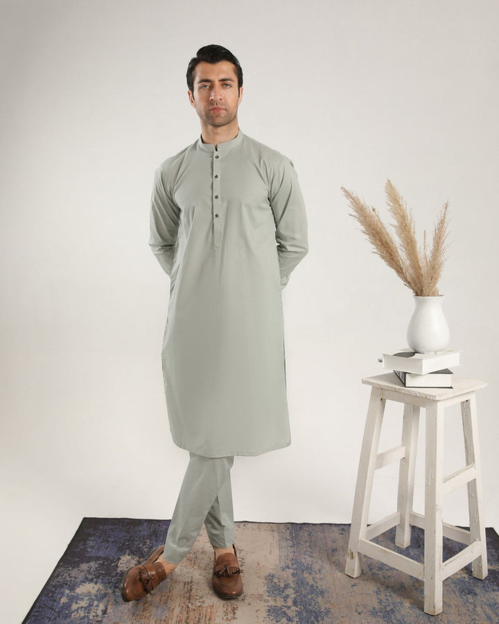 Muraqsh Ready To Wear Solids  Men Light Mint Soft Cotton Kurta Trouser MURMCKT - Summer Collection
