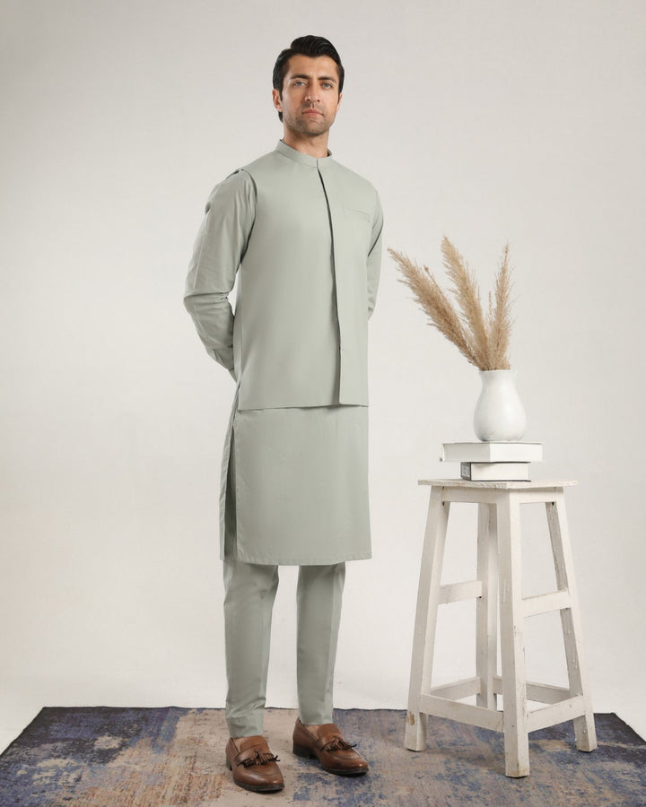 Muraqsh Ready To Wear Solids  Men Light Mint Soft Cotton Waistcoat MURMSCW - Summer Collection